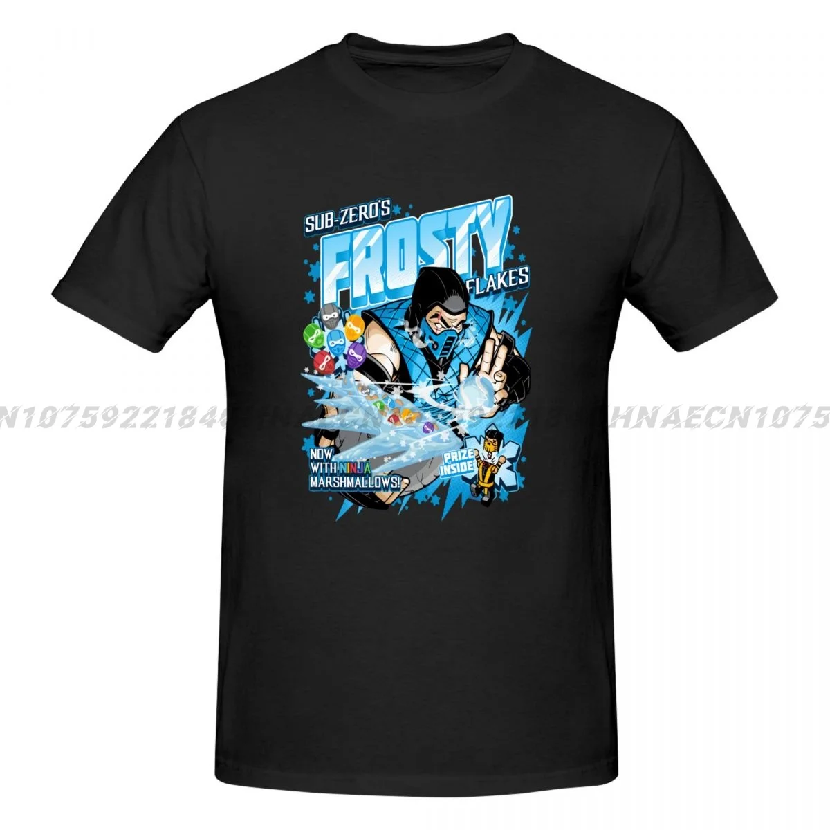 Camiseta de manga corta con estampado de Mortal Kombat, camisa gótica Unisex, Sub-Zero Frosty Flakes, cereales