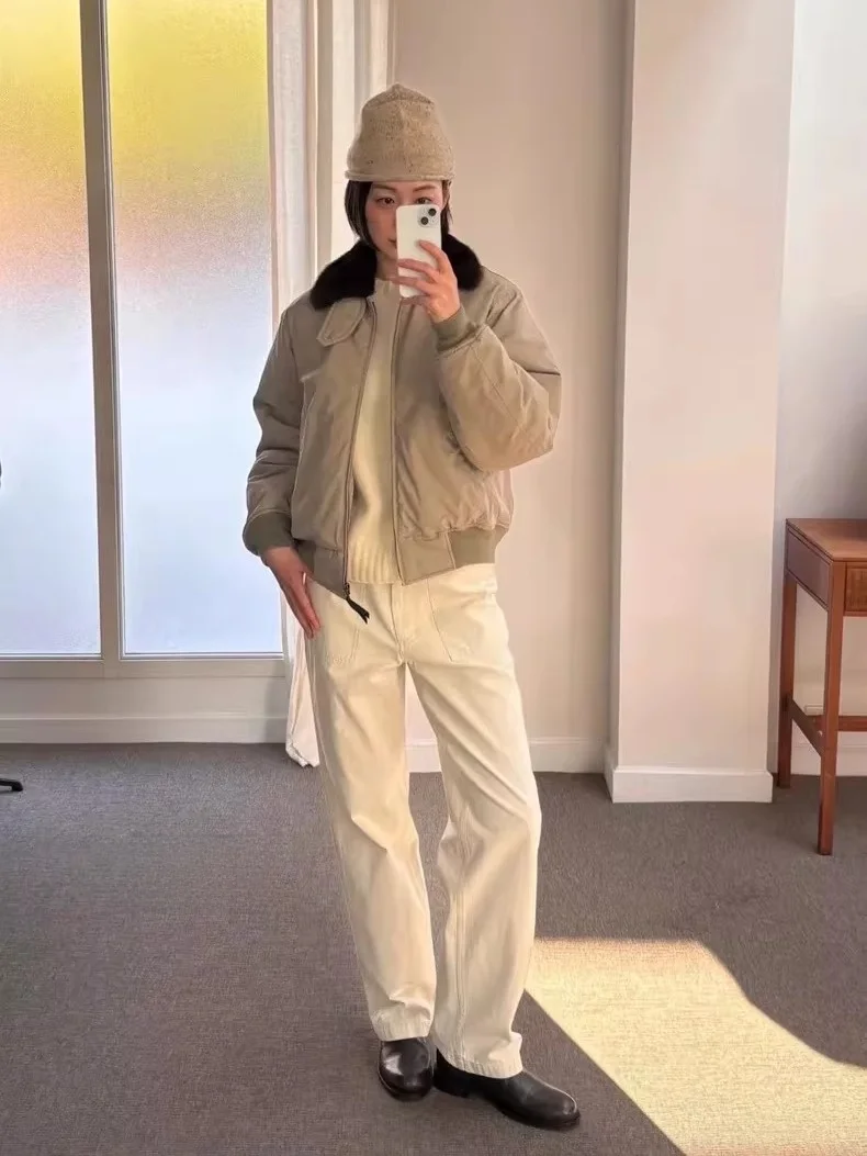 Abrigo Jaet de algodón para mujer con cuello de piel estilo coreano corte holgado invierno cálido cierre de cremallera Color largo Sve