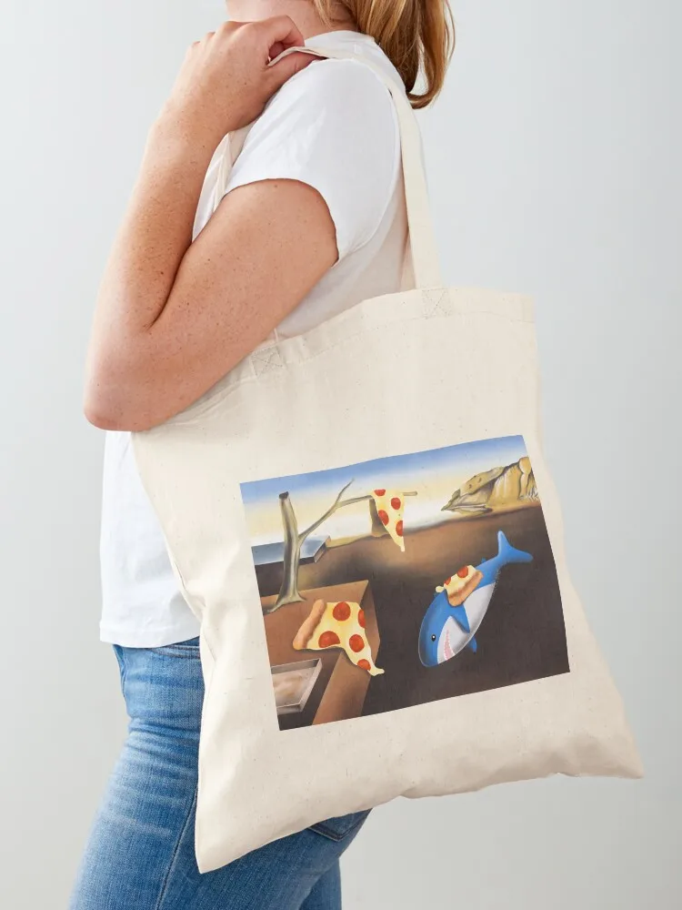 

Salvador Brucie: The persistence of pizza (Blahaj/shark edition) Tote Bag shopper bags tote bag men's