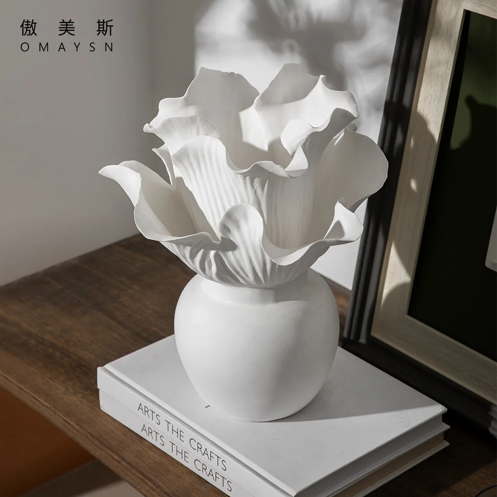 Handmade ceramic vase, unique shape home ornament, modern style decoration handicraft