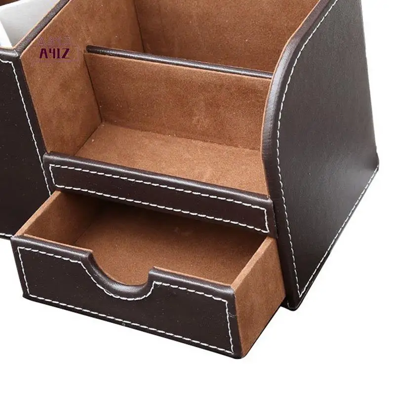 

A41Z-1Pcs PU Leather Multi-Function Desk Stationery Organizer Storage Box Pen/Pencil,Cell Phone, Business Name Cards Remote Cont