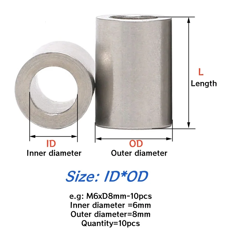 M6 M7 M8 304 A2 Stainless Steel Spacer, Unthreaded Bushing Washer, Round Hollow Standoff, Straight Through Column Gasket Sleeve