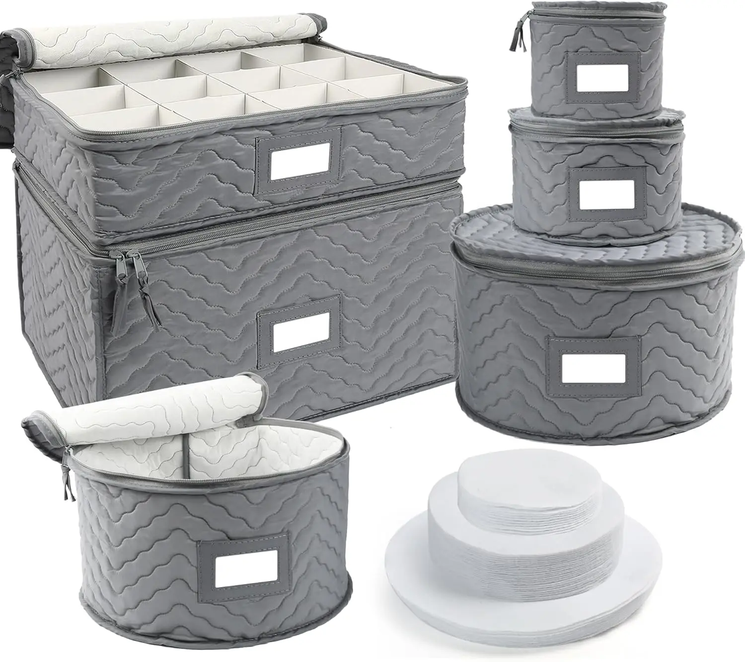 

China Storage Containers - Quilted 6-Piece Set Storage Box- Stores Chinaware, Stemware, Dinnerware, Dish Storage Servic