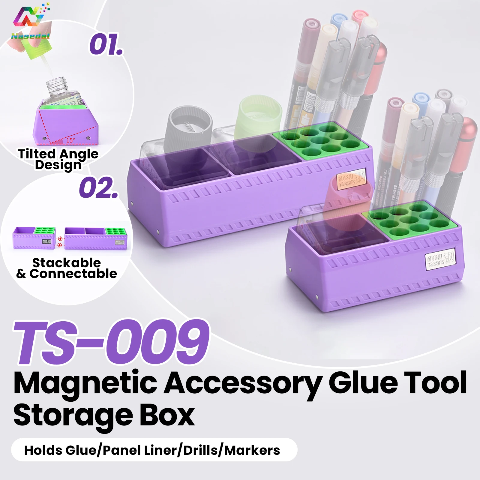 MSWZ Magnetic Accessory Glue Tool Storage Box TS-009 Portable Desktop Storage Box for Holds Glue Panel Liner Drills/Markers