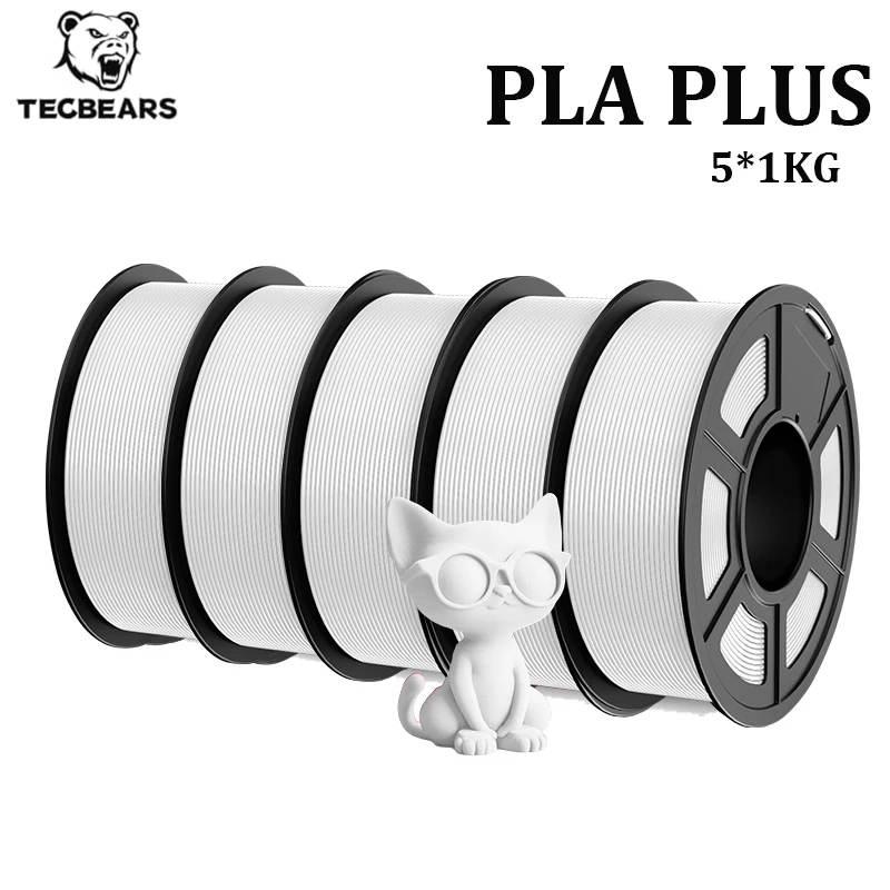 TECBEARS 5KG PLA Plus 3D-printerfilament PLA+ 1,75 mm Geen bubbels Vacuümverpakking Netjes gewikkeld filament voor 3D-printer en 3D-pen
