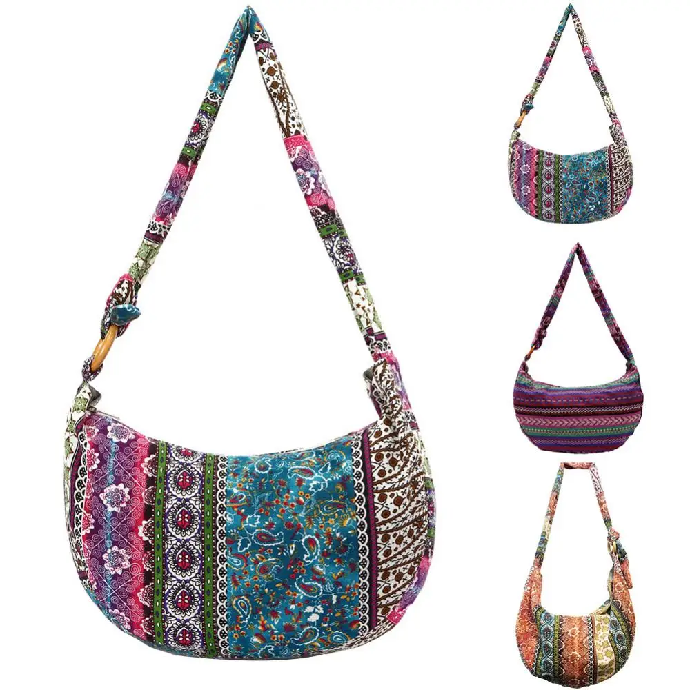 

Women Bags Floral Print Dumpling Bag Adjustable Strap Canvas Tote Women Crossbody Bags Sling Hobo Bag