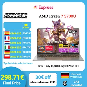 Notebook Gaming ACEMAGIC AMD Ryzen 7 5700U (Mengalahkan i7-1265U) Keyboard Laptop dengan Lampu Latar RAM 16GB NVME SSD 512GB 16.1 10 pc gaming portabel penjualan terbaik - №