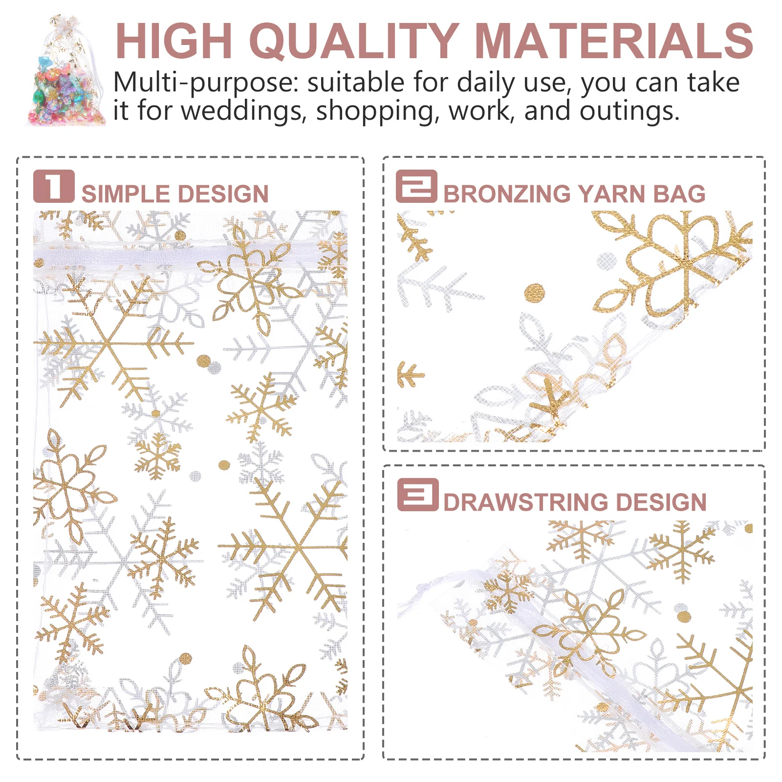 

100Pcs Christmas Snowflake Drawstring Bags Jewelry Storage Pouch Small Gift Packing Candy Portable Xmas Party Storage