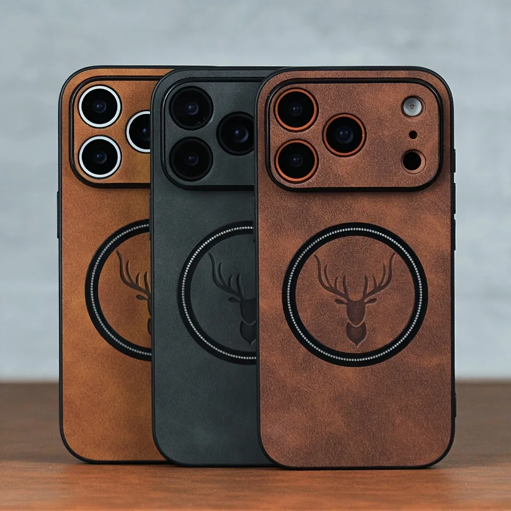 حافظة هاتف جلدية بنمط رأس غزال مغناطيسي لهاتف آيفون 17 16 15 14 13 12 Pro Max Plus 17Pro Air لغطاء Magsafe المقاوم للصدمات #1