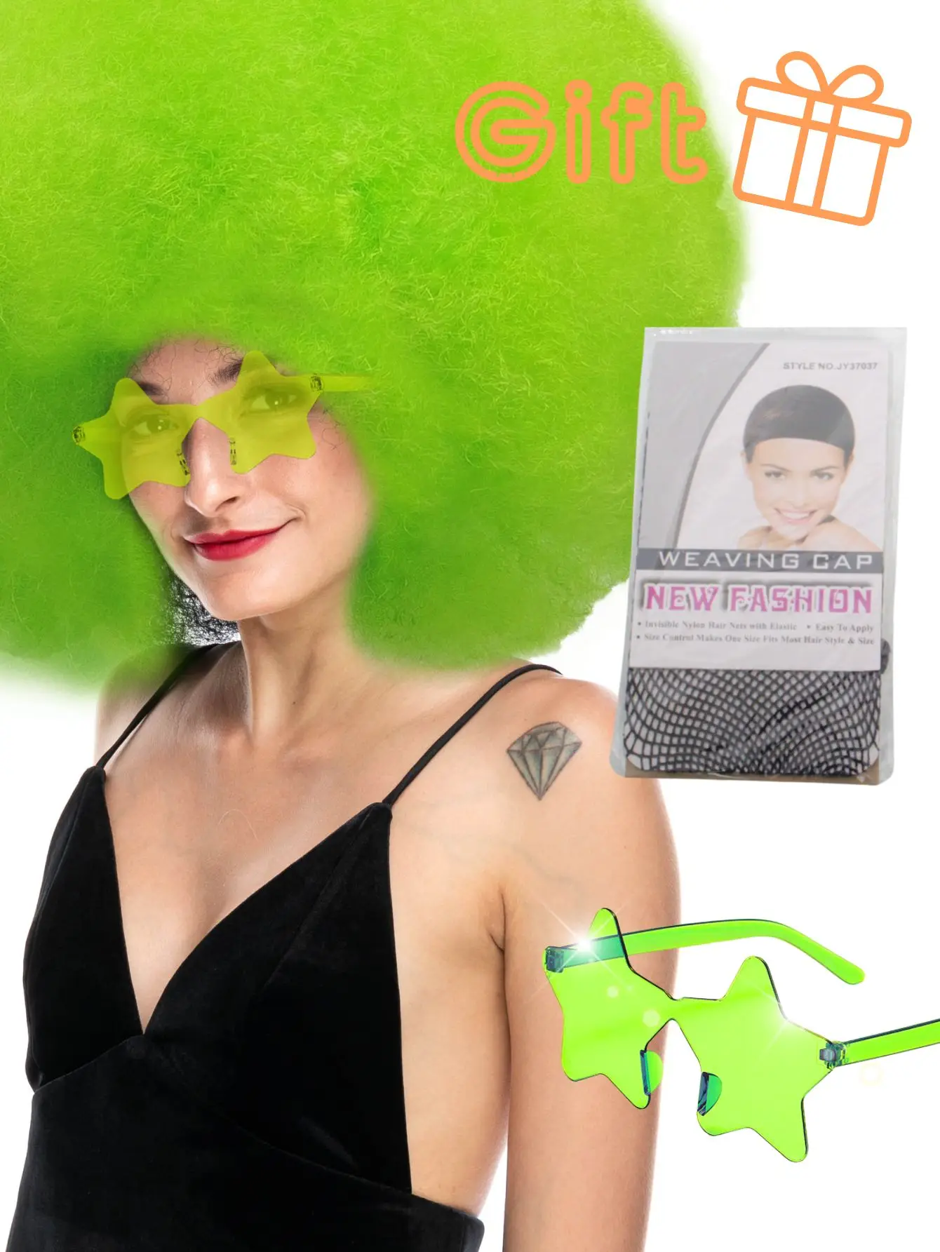 Oversized pluizig krullend haar pruik meerkleurig hittebestendig synthetische vezel met plus bril voor feest - afbeelding 1