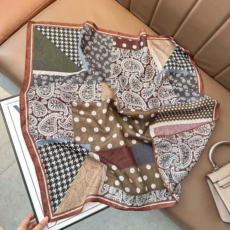 Velvet 70cm Square Scarf Double Sided Different Color Cotton Linen Feel Fashion Shawl Neck Kerchief For Spring Autumn