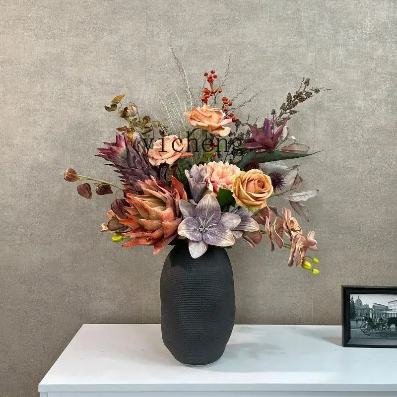 L7-14 high-end feel simulation bouquet retro wind fake flower TV cabinet Shimadai light luxury purple B & B decoration flower