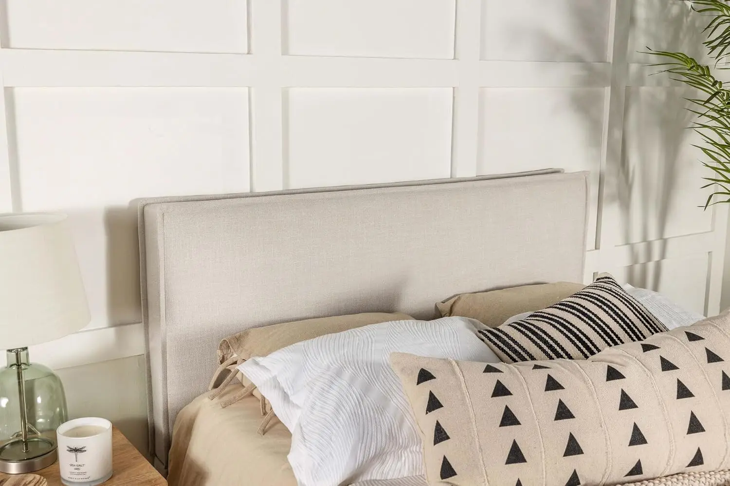 Upholstered Panel Headboard with Flange Details Foam Padding Contemporary Style Bedroom Queen/Full Size Sand, Customized