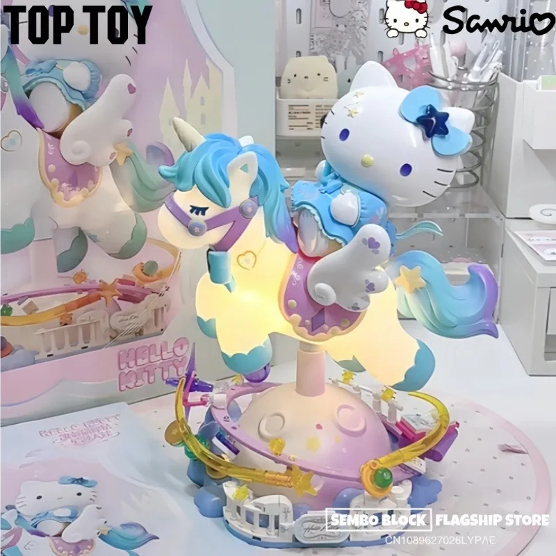 TOPTOY Hello Kitty Diamond Galaxy Unicorn Music Box Assembled Building Blocks Toy Model Desktop Decoration Ornament Gift