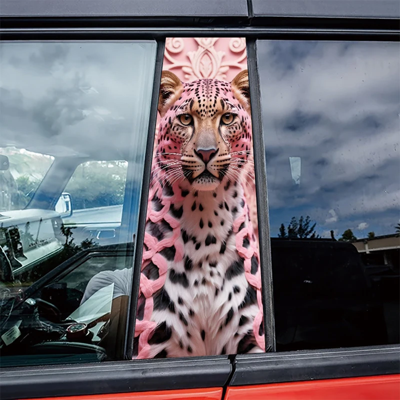 

2 pieces of automotive B-pillar stickers Pink-patterned Cheetah Protective film, PVC material film