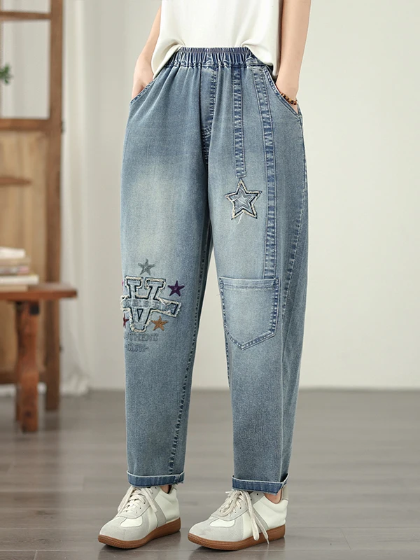 

Модные джинсы с вышивкой, женские летние свободные повседневные брюки-харланы, джинсы в стиле «папины», с высокой талией, из тонкого денима, повседневные, для отдыха...