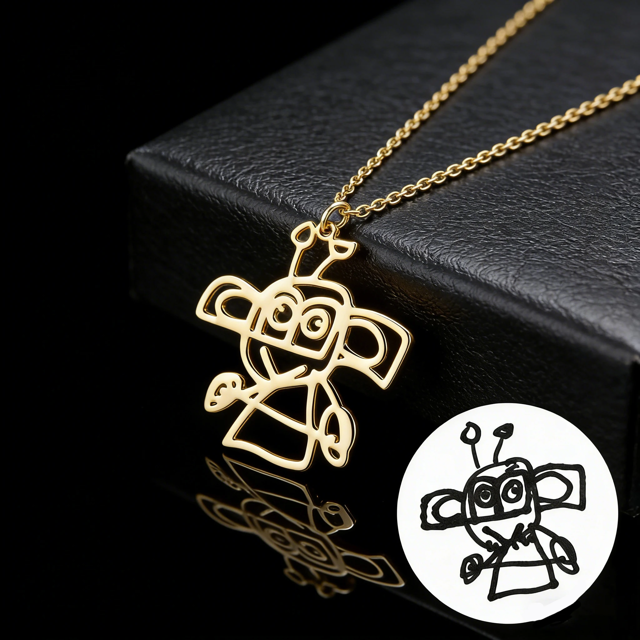 Custom Kids Drawing Picture Necklace Personalized Children Artwork Pendant Stainless Stee for Kids Mom Family Jewelry Gifts
