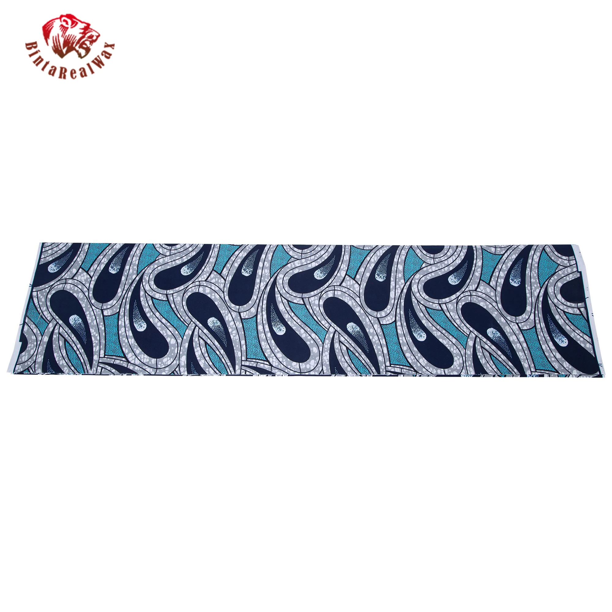 African Ankara Wax Fabric 6Yards – Blue Paisley Design  Wedding Dresses & Dashiki – DintaRealwax Authentic FP6698 view 3