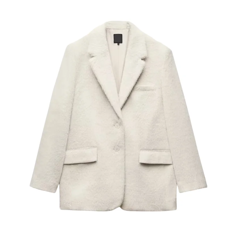 

Autumn Winter Women's Long Sve Faux Fur Effect Straight Leg Split Suit Jaet Classic Collar Versatile Sle Winter 2024