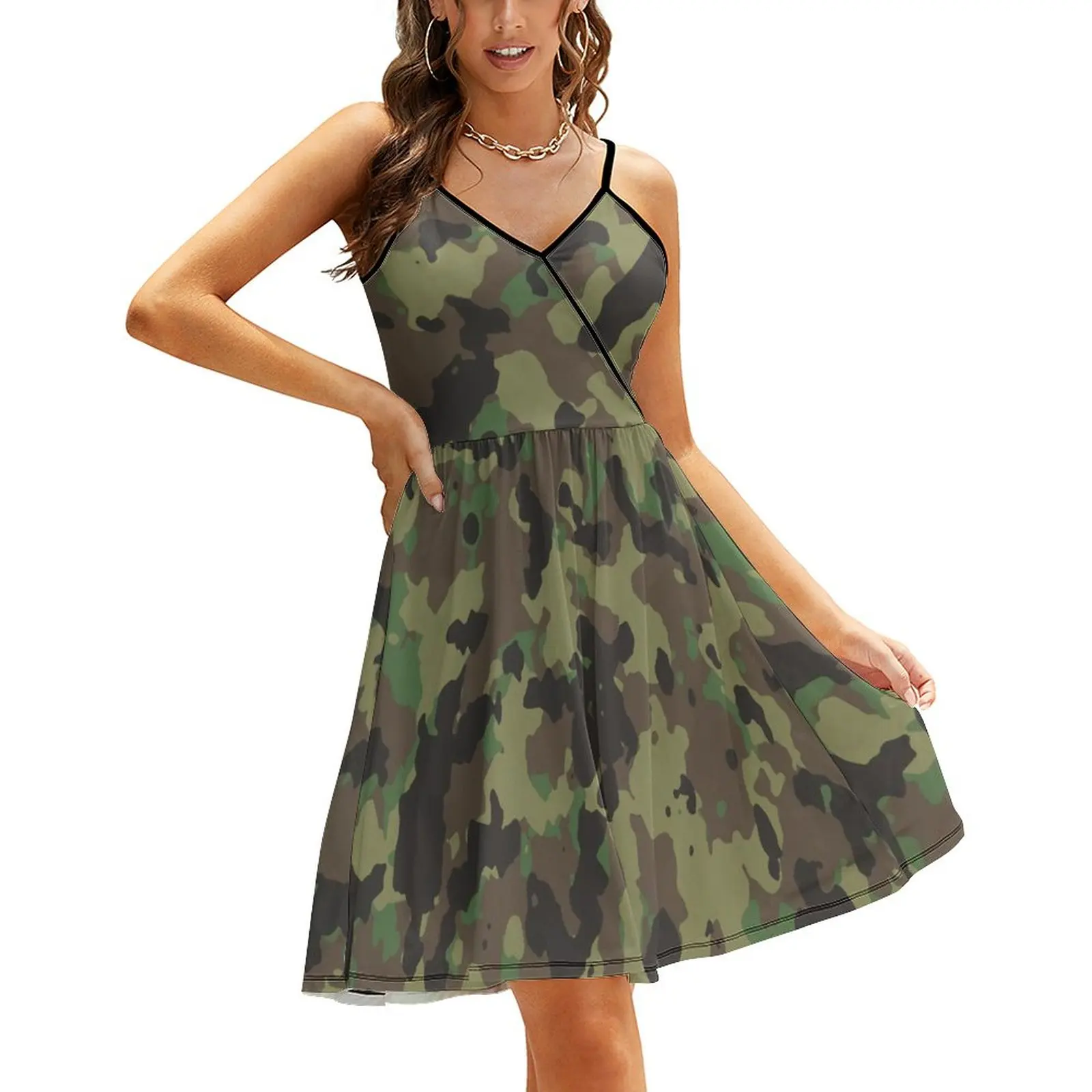 Military Camo Dress Women Camouflage Army Kawaii Dresses Spring Off Shoulder Aesthetic Print Casual Dress Big Size 2XL