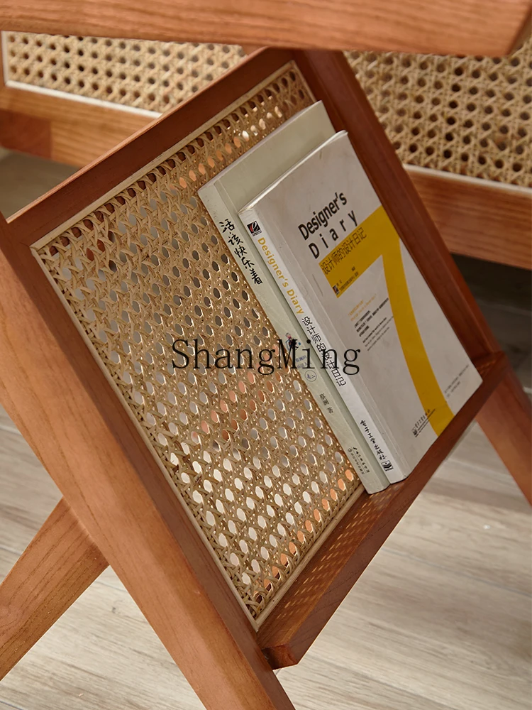 HJ أريكة الروطان الخشبية الصلبة الجانب عدد قليل من غرفة المعيشة المشاهير على الإنترنت شقة صغيرة بسيطة بجانب السرير طاولة زجاجية زاوية قليلة #5