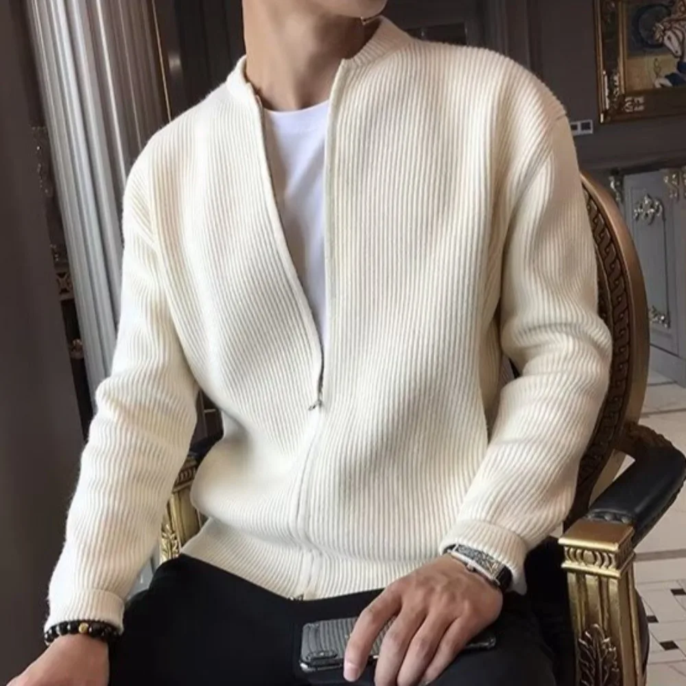 Men's Zip Up Knit Cardigan, Slim Fit Sweater Jacket, Warm Lightweight Casual Outerwear for Fall Spring