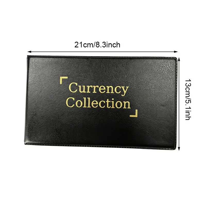 80 Pockets Banknote Currency Collecting Album 40 Sheets Clear Dollar Bill Holders World Money PU Leather Hard Cover Storage