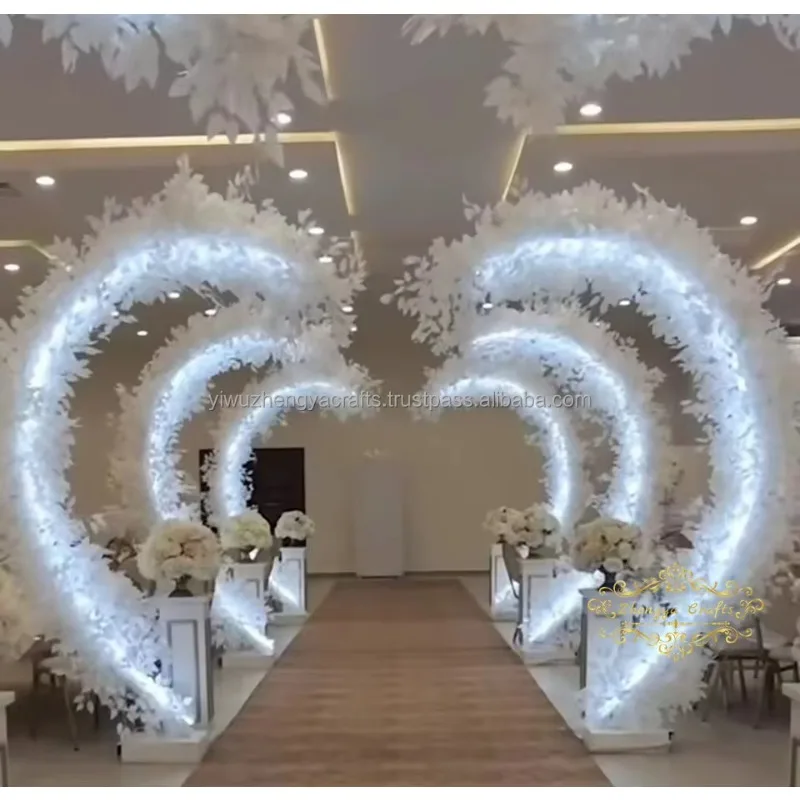 

Outdoor Indoor Led Light Shiny Gold Metal Arch Wedding Backdrop Stand Garden Bridal Arch Backdrop Stand for Party Decoration