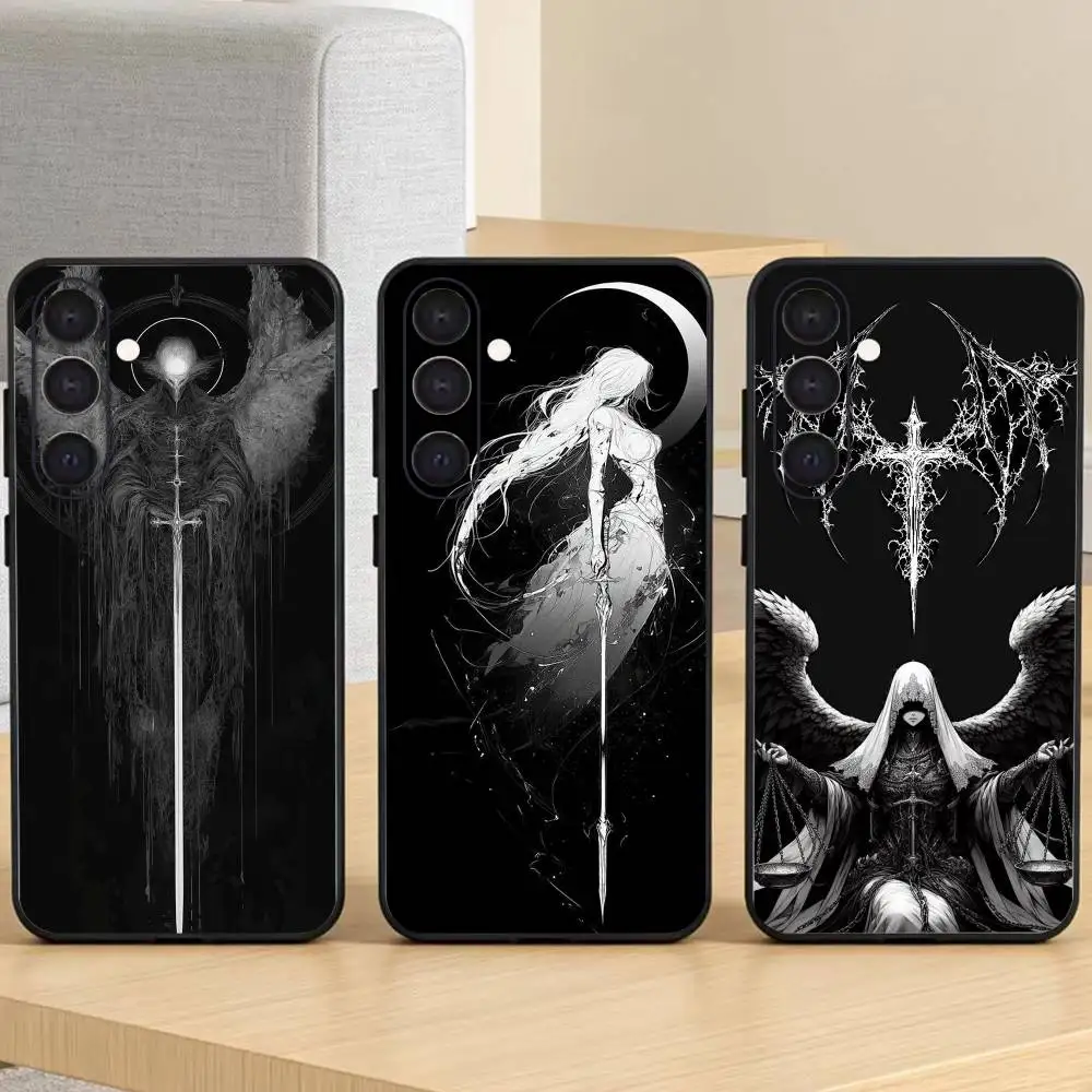 luxury bloodsacrifice Black Angel Death demon Phone Case For Samsung Galaxy A73,21,22,32,71,53,52,51,80,5G Soft Black Cover