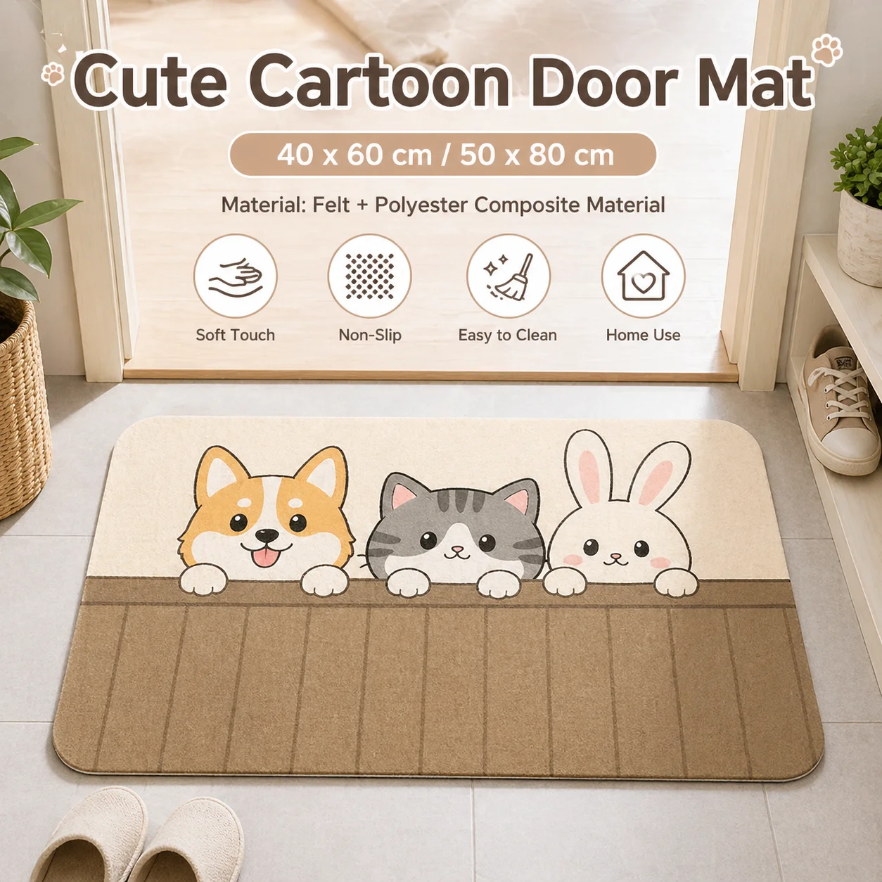 

Cute Cartoon Dog Cat Rabbit Printed Door Mat Non-Slip Entrance Rug Soft Indoor Floor Mat for Bedroom Living Room Home Decor