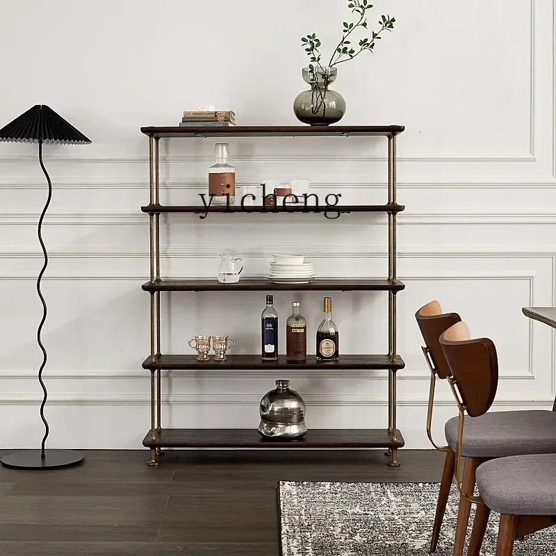 Industrial Style Bookshelf Display Rack Oak Cast Iron Storage Four-layer Partition Bookshelf Expression Furniture