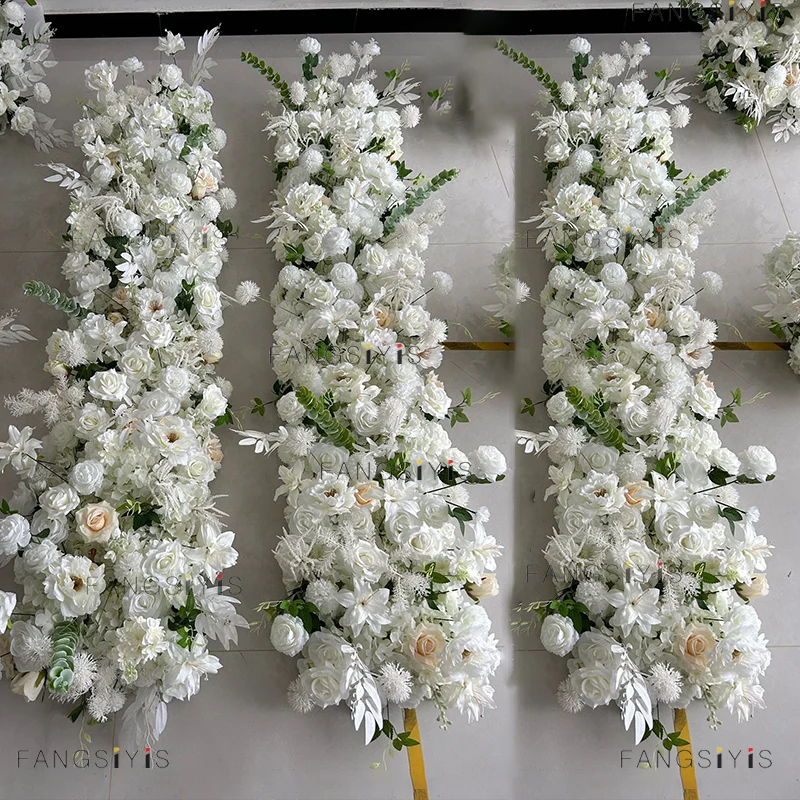 Weiße Rosen-Kirschblüten-Blumenreihe Dekoration Hochzeitshintergrund Bankett-Tischläufer Blumenarrangement Event-Bühne Schaufensterdekoration – Detail 5