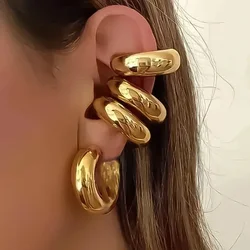 1pc Punk Style No Piercing Golden Silvery Color Clip On Earrings Chunky Ear Cuff Women Statement Thick Cartilage Cuff Earrings