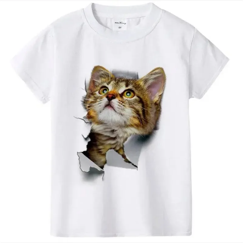 Fashion  Summer Cute Children Brand for Kids Girl Short Sleeve Print 3d Cat T Shirts Tops Baby Clothes