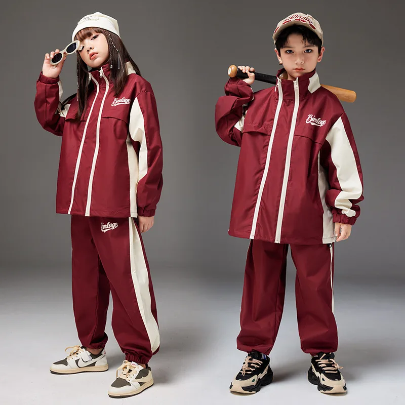 

Kids Boys Girls Teen Double Zipper Sport Jacket Pants 2 Pieces Sets Children Streetwear Fashion Suits Coat Pant Tracksuits