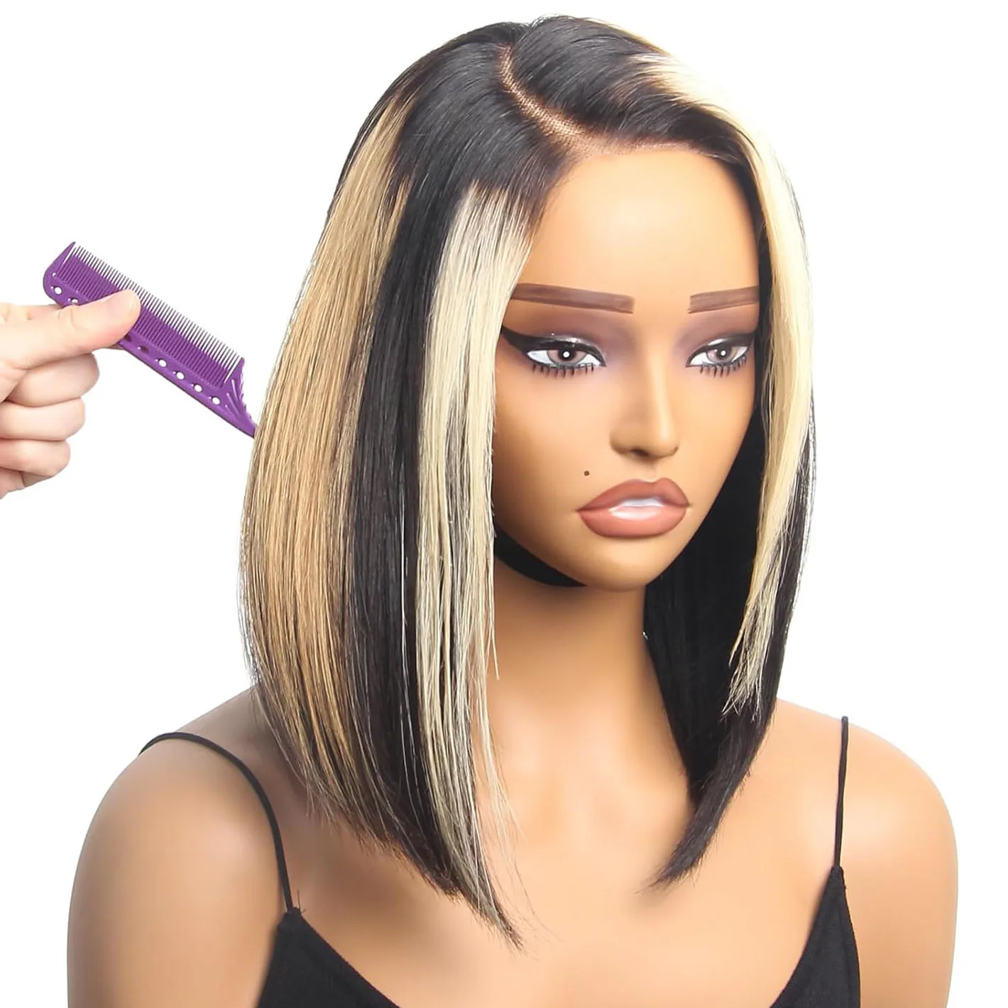 

Highlight Ombre Bob Wig Human Hair Straight 13x5x1 HD Lace Front Glueless Wigs Pre Plucked Bleached Knots For Black Women 12Inch