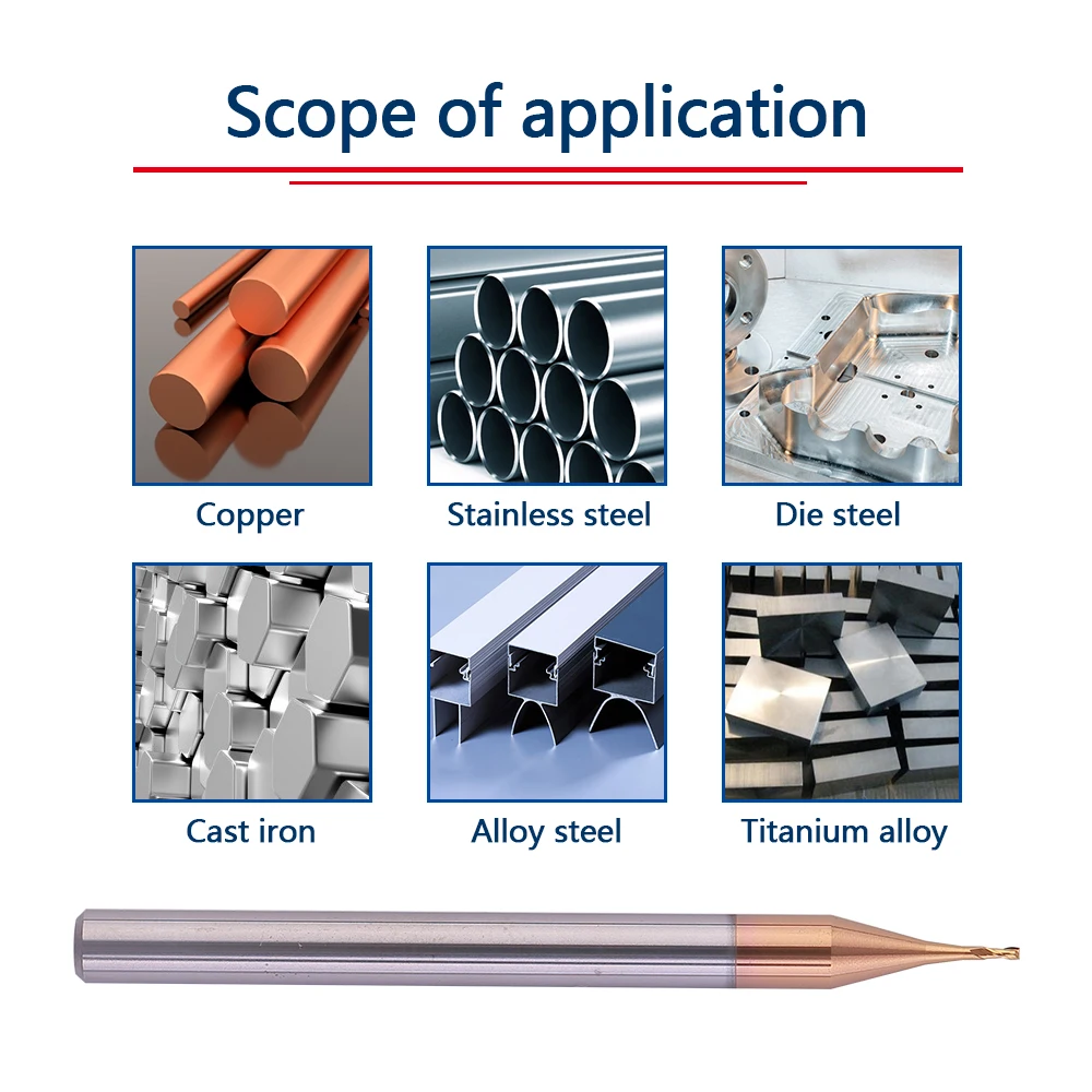 マイクロカーバイドフラットエンドミル,CNCフライス盤,タングステンカーバイド,0.2-0.9mm, 0.3mm, 0.4mm, 0.5mm, 0.6mm, 0.7mm, 0.8mm 2インフルエンサー