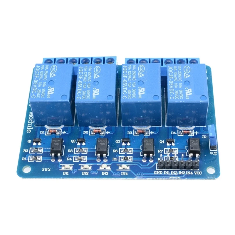 4-way relay module 5v blue board optocoupler isolation side pin header PLC driver control board module