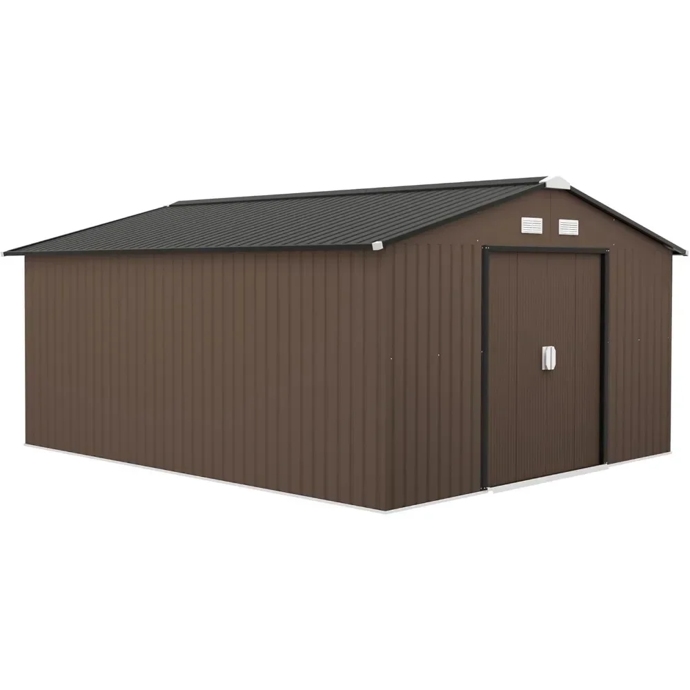 11' x 13' Outdoor Storage Shed, Garden Tool House with Foundation Kit, 4 Vents and 2 Easy Sliding Doors for Backyard