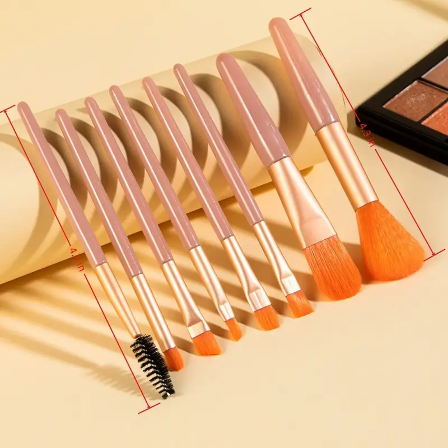 8 PCS Portable Makeup Brushes Set, Face Eye Lip Eyeshadow Eyebrow Comb Eyelash Spools Foundation Powder Brush Tools - Orange