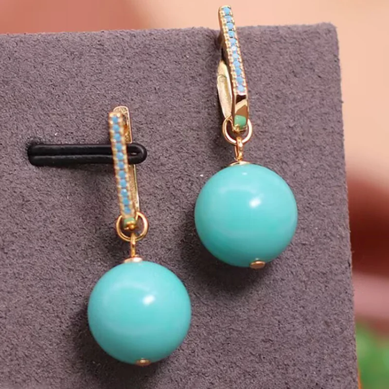 Classic diamond studded light green round beads earrings for women with turquoise earring Drop fashion banquet jewelry