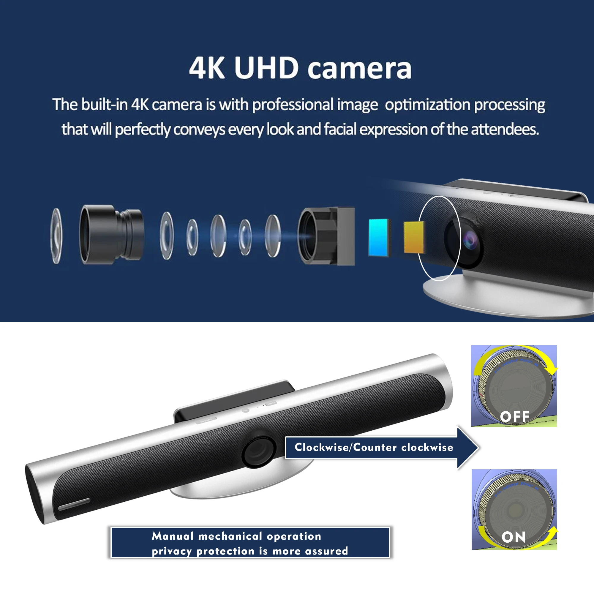 All in one video sound bar video conference 4K auto tracking conference 3X Zoom all in one webcam camera for Video Comnference