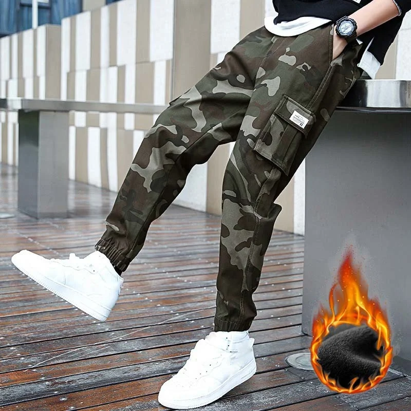 

New Winter Mens Joggers Pants Thick Fleece Men Warm Camo Harem Trousers Camouflage Streetwear Male Cargo 7XL PAM54