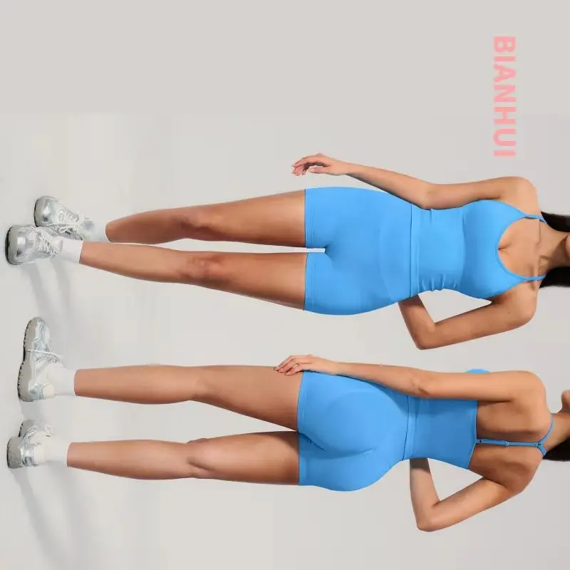 Summer Seamless 2 Pieces Yoga Set High Waist Leggings Gym Suit Halter Neck Beauty Back Seamless Knitted Sports Peach Outfit