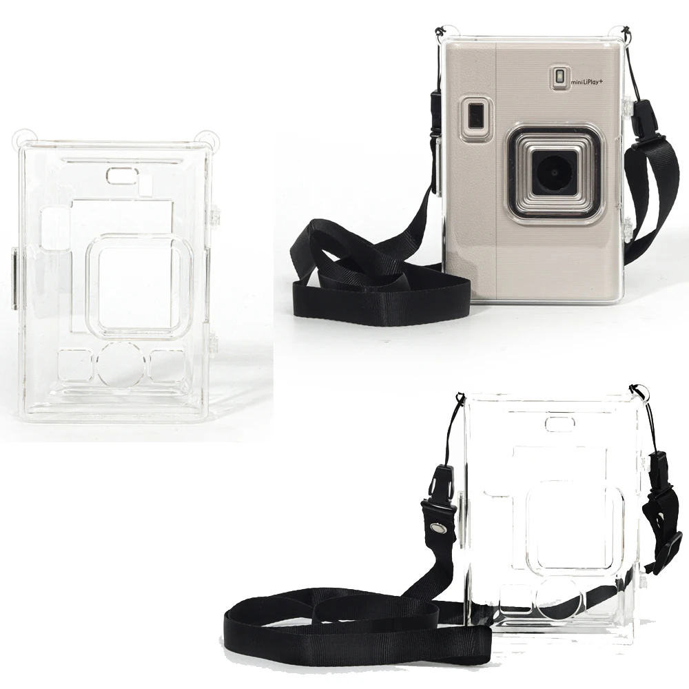 Protective Cover for Instax Mini liplay+Camera Transparent Storage Case,Crystal Protective Case Anti scratch with Lanyard(black)