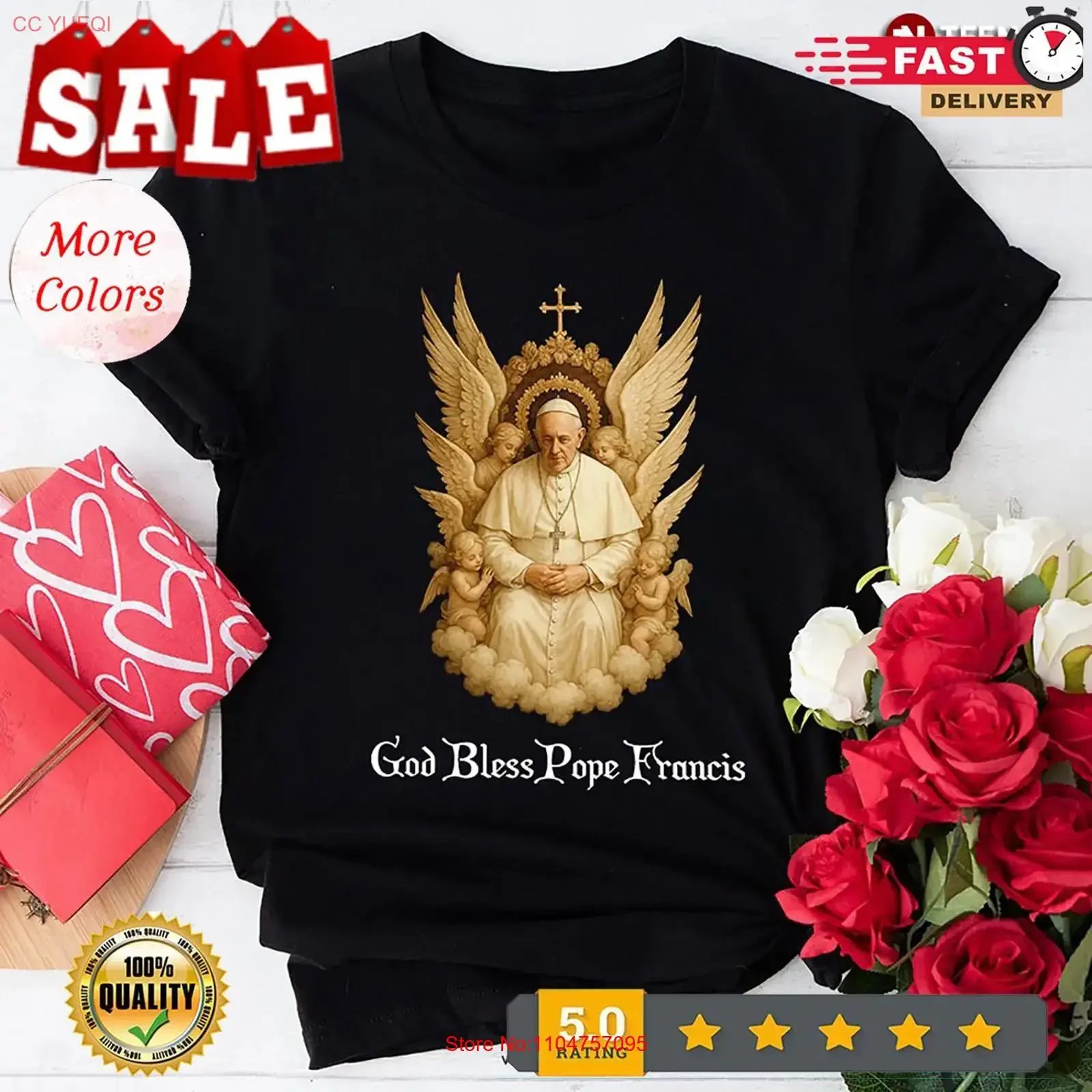 God Bless Pope Francis Angels Catholic Church T Shirt vintage Washed Stylish Versatile Slightly Unisex designer clothes Casual