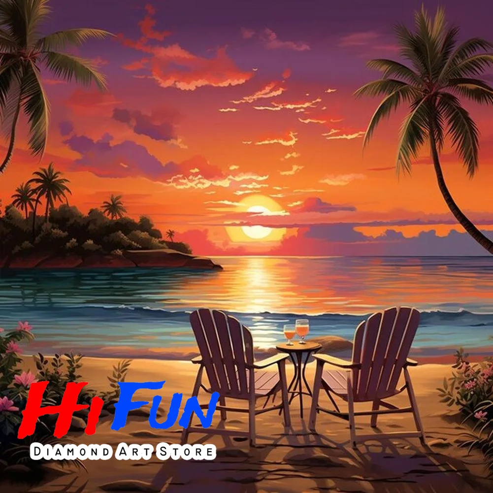 

Diamond Painting DIY Tropical Sunset Beach Chair Art Suitable for Beginners Diamond Mosaic DIY Relaxing Home Decor Gift for Her