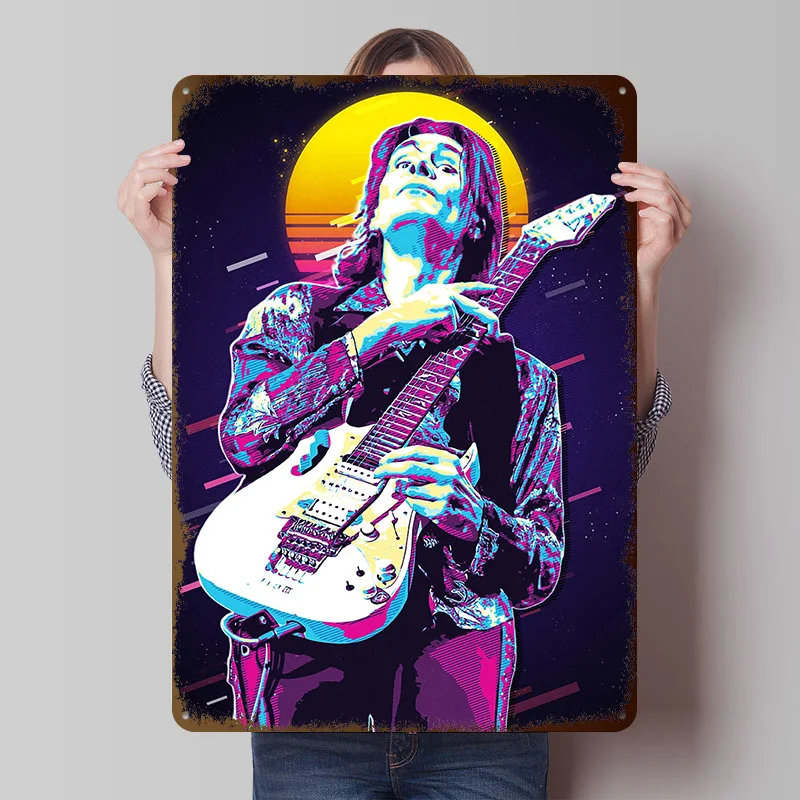 Steve Vai 80s Retro Art Metal Poster Customized Wall Art Retro Vintage Metal Tin Signs for Home Decorations Decor Room Wand Deko