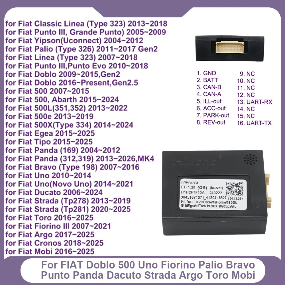 Car Radio canbus Decoder CAN Bus Adapter For FIAT Doblo 500 Uno Fiorino Palio Bravo Punto Panda Dacuto Strada Argo Toro Mobi