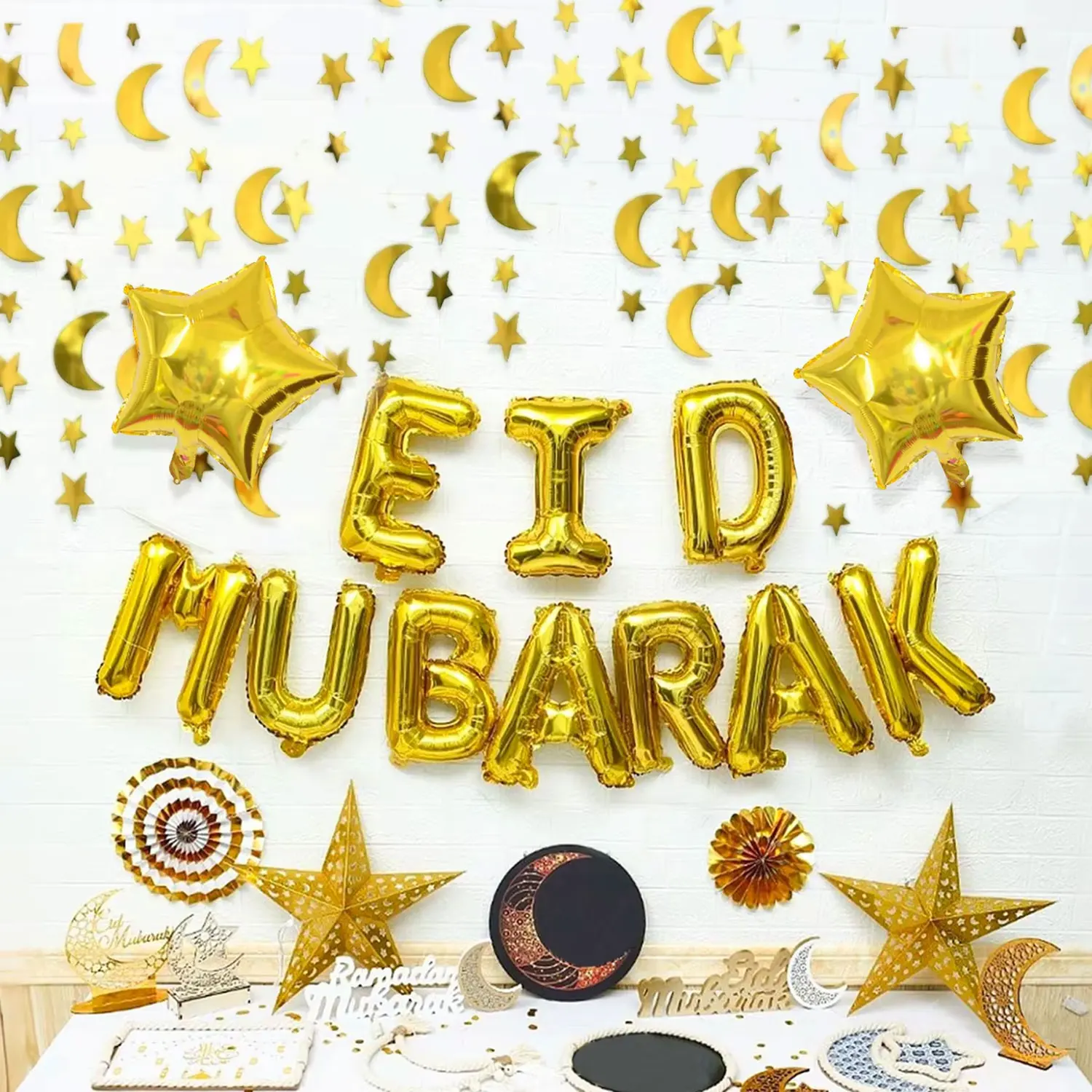 12 pièces 16 pouces or EID MUBARAK lettre ballon étoile feuille ballons musulman Festival fête décoration Eid Mubarak Ramadan fête balle
